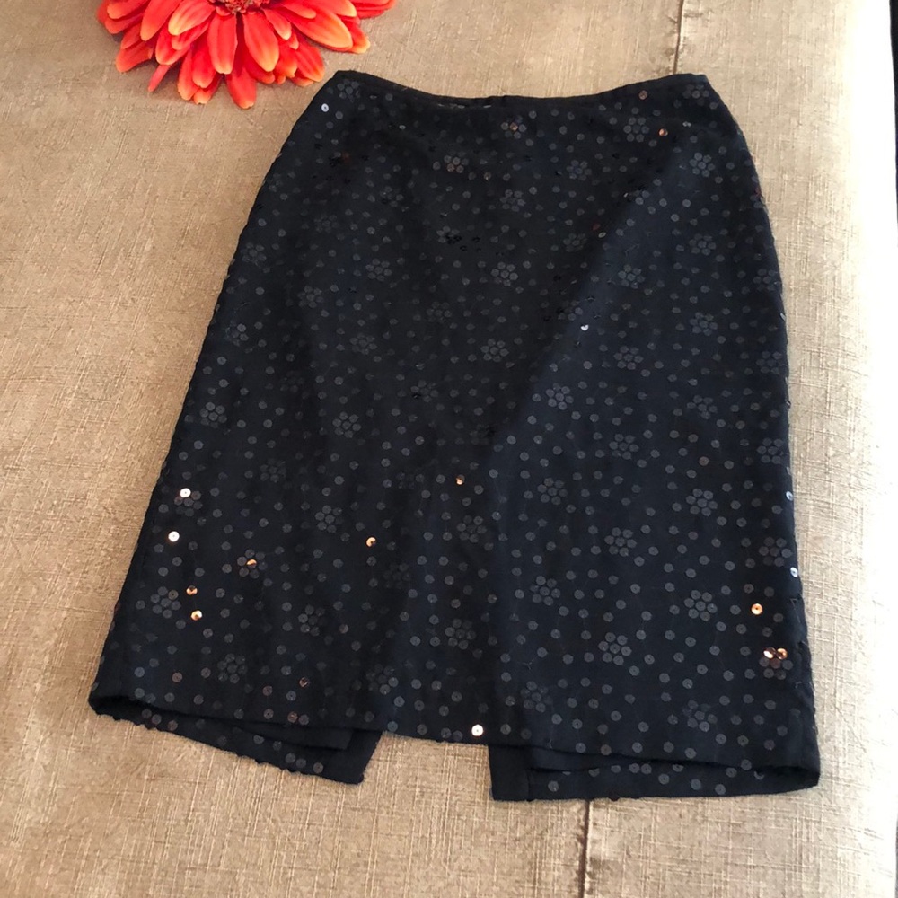 Black sequined LOFT pencil skirt